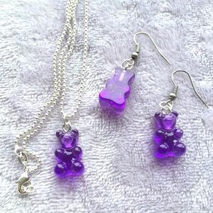 Purple Gummi Bear Necklace and Earring Set